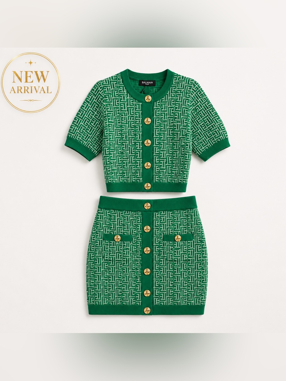 🆕💚 Green Monogram Knit Cardigan & Skirt Set 💚
